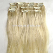 Prix ​​de gros Remy Russe Extension de Cheveux Humains Blond Couleur Clip en Extensions de Cheveux Humains